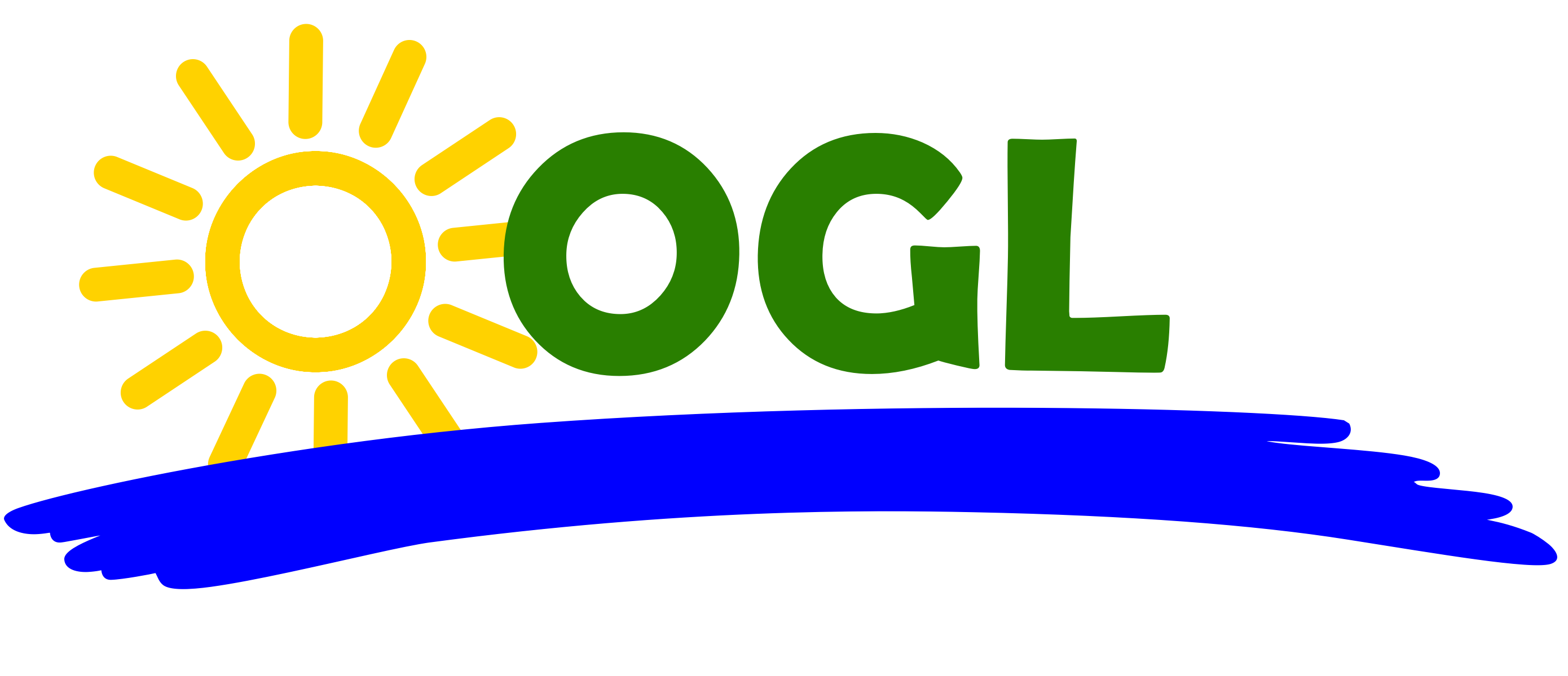 Gelbe Sonne - Buchstaben O G L in Grün - darunter ein blauer Schwung, der den Neckar symbolisiert