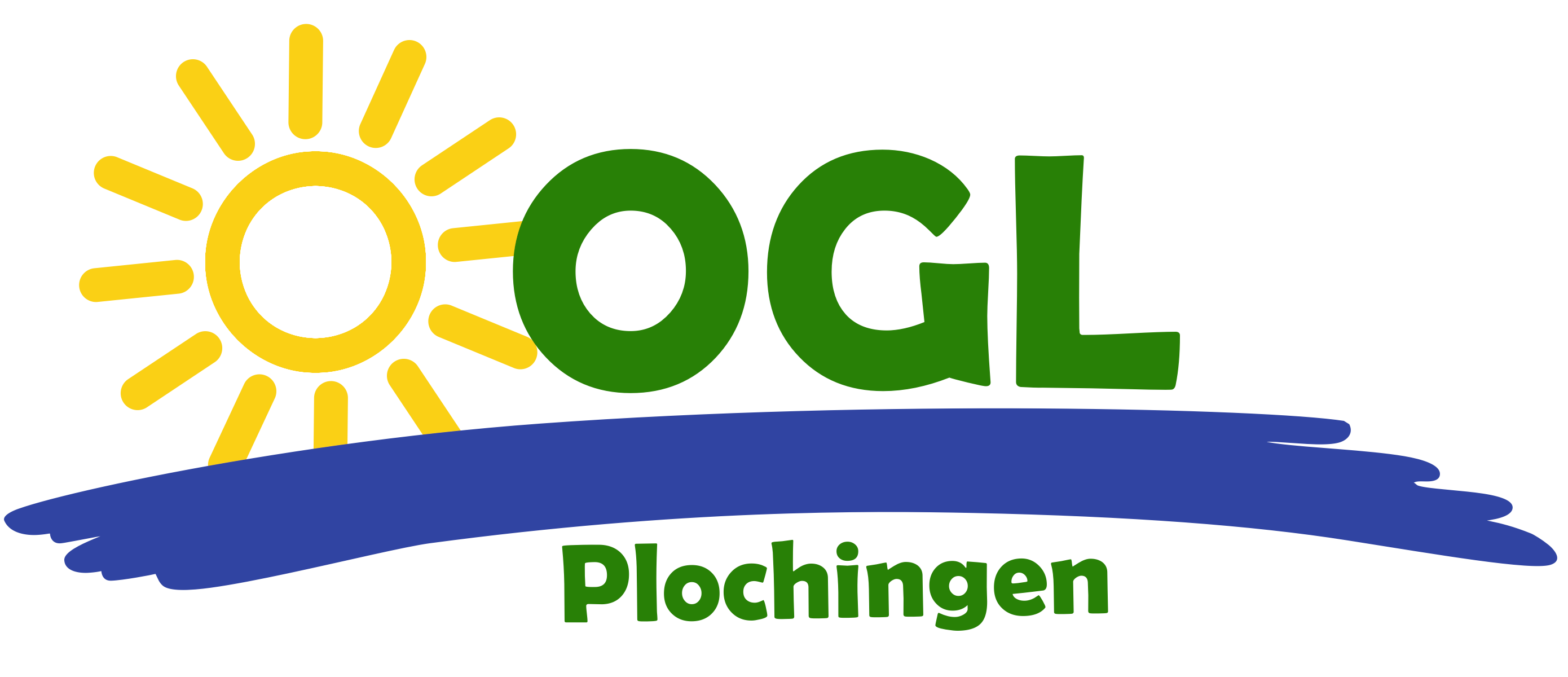 Gelbe Sonne - Buchstaben O G L in Grün - darunter ein blauer Schwung, der den Neckar symbolisiert